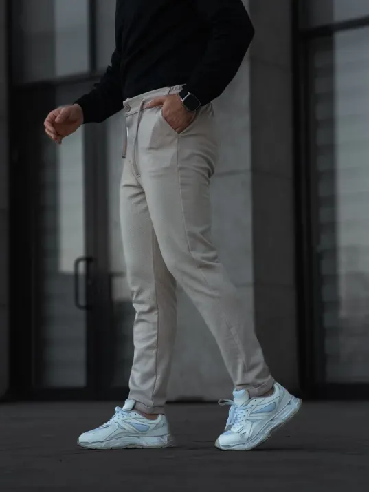 Erkek Diagonel Mikro dokulu Cepli Pantolon - Bej Erkek Diagonel Mikro dokulu Cepli Pantolon - Bej