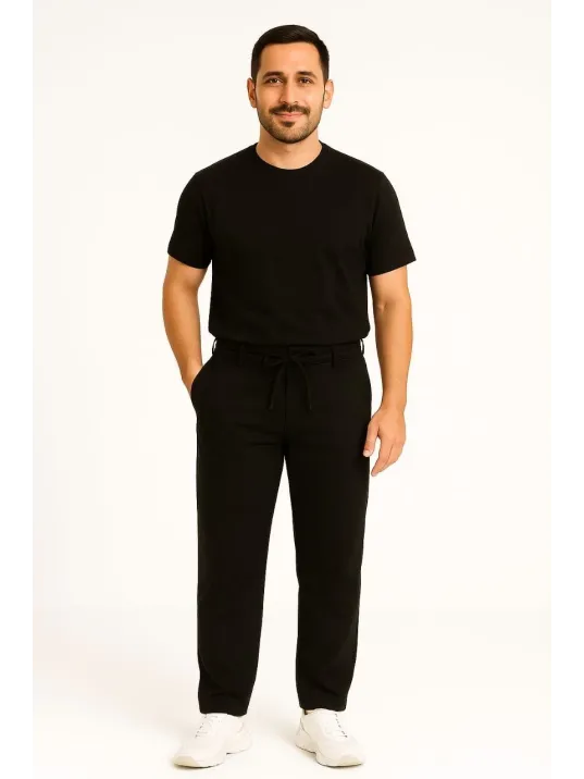 Erkek Diagonel Mikro dokulu Cepli Pantolon - Siyah Erkek Diagonel Mikro dokulu Cepli Pantolon - Siyah