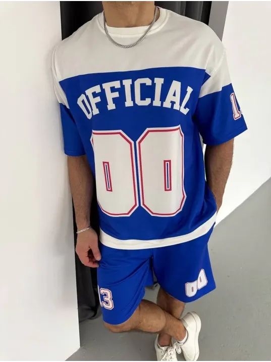 Erkek Şortlu Takım – Oversize İki İplik Kumaş, Ön & Arka Dijital Baskılı Tişört ve Lastikli Cepli Şort, Yazlık Günlük Spor Set - Mavi Erkek Şortlu Takım – Oversize İki İplik Kumaş, Ön & Arka Dijital Baskılı Tişört ve Lastikli Cepli Şort, Yazlık Günlük Spor Set - Mavi