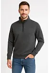Erkek Dik Yaka Sweatshirt Dik Yaka Yarım Fermuarlı 3 İplik Şardonlu Pamuk Kumaş - Antrasit
