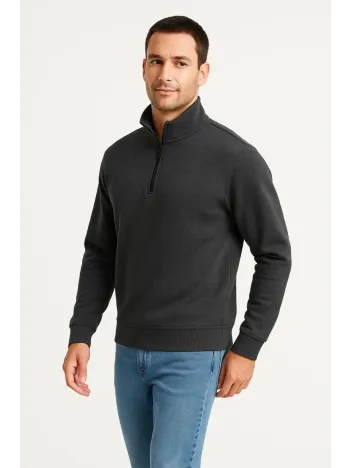 Erkek Dik Yaka Sweatshirt Dik Yaka Yarım Fermuarlı 3 İplik Şardonlu Pamuk Kumaş - Antrasit Erkek Dik Yaka Sweatshirt Dik Yaka Yarım Fermuarlı 3 İplik Şardonlu Pamuk Kumaş - Antrasit