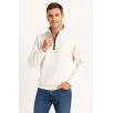 Erkek Dik Yaka Sweatshirt Dik Yaka Yarım Fermuarlı 3 İplik Şardonlu Pamuk Kumaş - Beyaz