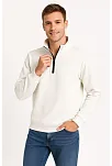 Erkek Dik Yaka Sweatshirt Dik Yaka Yarım Fermuarlı 3 İplik Şardonlu Pamuk Kumaş - Beyaz
