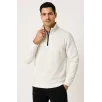 Erkek Dik Yaka Sweatshirt Dik Yaka Yarım Fermuarlı 3 İplik Şardonlu Pamuk Kumaş - Beyaz