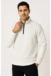 Erkek Dik Yaka Sweatshirt Dik Yaka Yarım Fermuarlı 3 İplik Şardonlu Pamuk Kumaş - Beyaz