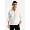 Erkek Dik Yaka Sweatshirt Dik Yaka Yarım Fermuarlı 3 İplik Şardonlu Pamuk Kumaş - Beyaz