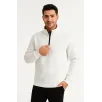 Erkek Dik Yaka Sweatshirt Dik Yaka Yarım Fermuarlı 3 İplik Şardonlu Pamuk Kumaş - Beyaz