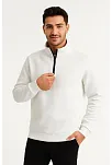 Erkek Dik Yaka Sweatshirt Dik Yaka Yarım Fermuarlı 3 İplik Şardonlu Pamuk Kumaş - Beyaz