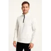 Erkek Dik Yaka Sweatshirt Dik Yaka Yarım Fermuarlı 3 İplik Şardonlu Pamuk Kumaş - Beyaz