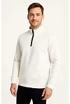 Erkek Dik Yaka Sweatshirt Dik Yaka Yarım Fermuarlı 3 İplik Şardonlu Pamuk Kumaş - Beyaz