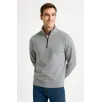 Erkek Dik Yaka Sweatshirt Dik Yaka Yarım Fermuarlı 3 İplik Şardonlu Pamuk Kumaş - Gri Erkek Dik Yaka Sweatshirt Dik Yaka Yarım Fermuarlı 3 İplik Şardonlu Pamuk Kumaş - Gri