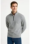 Erkek Dik Yaka Sweatshirt Dik Yaka Yarım Fermuarlı 3 İplik Şardonlu Pamuk Kumaş - Gri