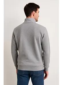 Erkek Dik Yaka Sweatshirt Dik Yaka Yarım Fermuarlı 3 İplik Şardonlu Pamuk Kumaş - Gri