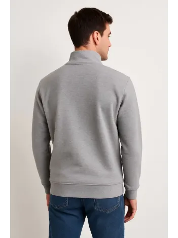 Erkek Dik Yaka Sweatshirt Dik Yaka Yarım Fermuarlı 3 İplik Şardonlu Pamuk Kumaş - Gri Erkek Dik Yaka Sweatshirt Dik Yaka Yarım Fermuarlı 3 İplik Şardonlu Pamuk Kumaş - Gri
