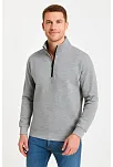 Erkek Dik Yaka Sweatshirt Dik Yaka Yarım Fermuarlı 3 İplik Şardonlu Pamuk Kumaş - Gri