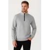 Erkek Dik Yaka Sweatshirt Dik Yaka Yarım Fermuarlı 3 İplik Şardonlu Pamuk Kumaş - Gri Erkek Dik Yaka Sweatshirt Dik Yaka Yarım Fermuarlı 3 İplik Şardonlu Pamuk Kumaş - Gri