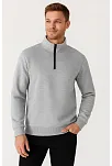 Erkek Dik Yaka Sweatshirt Dik Yaka Yarım Fermuarlı 3 İplik Şardonlu Pamuk Kumaş - Gri