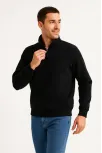 Erkek Dik Yaka Sweatshirt Dik Yaka Yarım Fermuarlı 3 İplik Şardonlu Pamuk Kumaş - Siyah