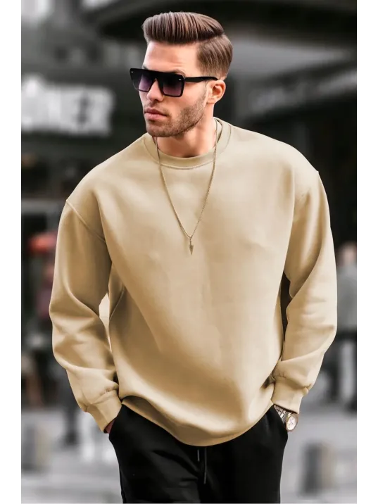 Erkek Düz Bisiklet Yaka Sweat - Bej Erkek Düz Bisiklet Yaka Sweat - Bej