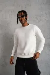 Erkek Düz Bisiklet Yaka Sweat - Beyaz