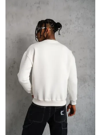 Erkek Düz Bisiklet Yaka Sweat - Beyaz