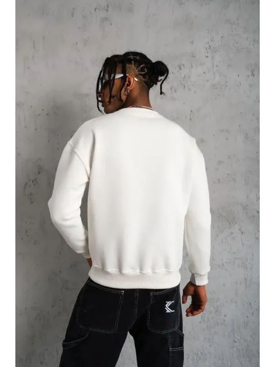Erkek Düz Bisiklet Yaka Sweat - Beyaz