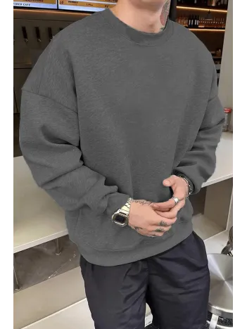 Erkek Düz Bisiklet Yaka Sweat - Füme Erkek Düz Bisiklet Yaka Sweat - Füme