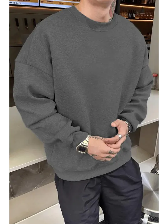 Erkek Düz Bisiklet Yaka Sweat - Füme Erkek Düz Bisiklet Yaka Sweat - Füme