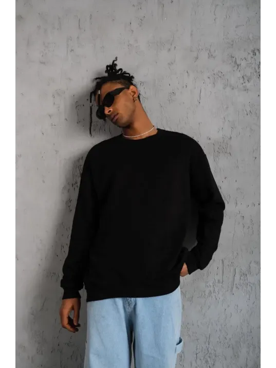 Erkek Düz Bisiklet Yaka Sweat - Siyah Erkek Düz Bisiklet Yaka Sweat - Siyah
