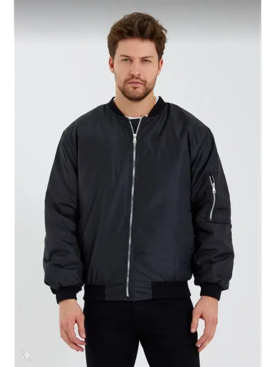 Unisex Siyah Bomber Mont – Su İtici Kumaş, Kapitone Astarlı, Fermuarlı ve Günlük Kullanıma Uygun Ceket- Siyah Unisex Siyah Bomber Mont – Su İtici Kumaş, Kapitone Astarlı, Fermuarlı ve Günlük Kullanıma Uygun Ceket- Siyah