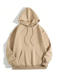 Erkek Düz Kapüşonlu Sweat - Bej