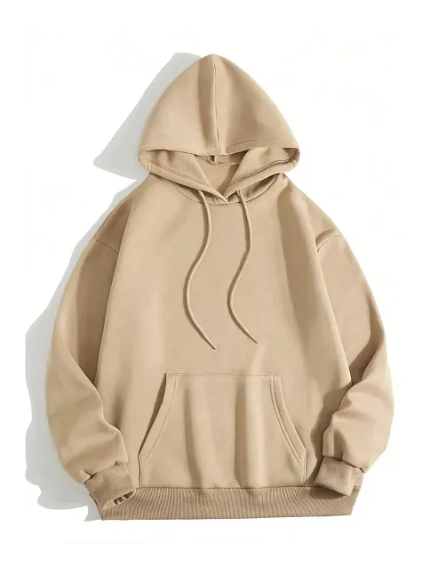 Erkek Düz Kapüşonlu Sweat - Bej