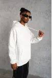 Erkek Düz Kapüşonlu Sweat - Beyaz