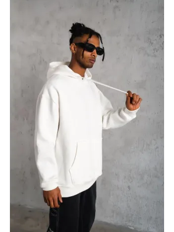 Erkek Düz Kapüşonlu Sweat - Beyaz Erkek Düz Kapüşonlu Sweat - Beyaz