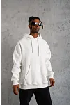 Erkek Düz Kapüşonlu Sweat - Beyaz