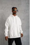 Erkek Düz Kapüşonlu Sweat - Beyaz