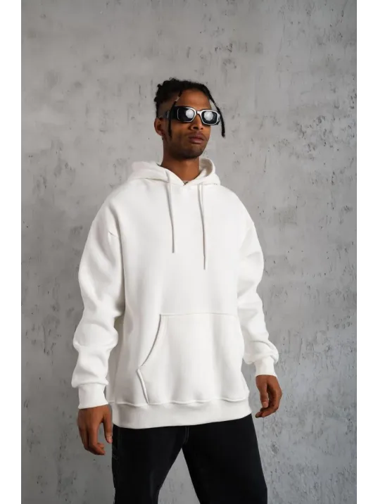 Erkek Düz Kapüşonlu Sweat - Beyaz Erkek Düz Kapüşonlu Sweat - Beyaz