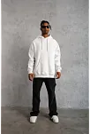 Erkek Düz Kapüşonlu Sweat - Beyaz