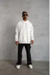 Erkek Düz Kapüşonlu Sweat - Beyaz