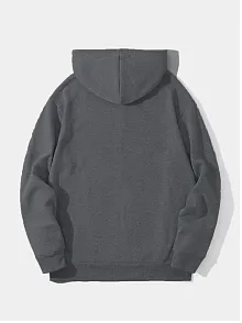 Erkek Düz Kapüşonlu Sweat - Füme