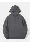 Erkek Düz Kapüşonlu Sweat - Füme