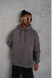 Erkek Düz Kapüşonlu Sweat - Gri
