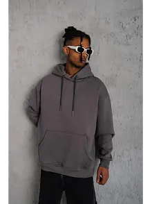 Erkek Düz Kapüşonlu Sweat - Gri
