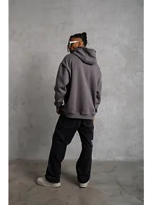 Erkek Düz Kapüşonlu Sweat - Gri