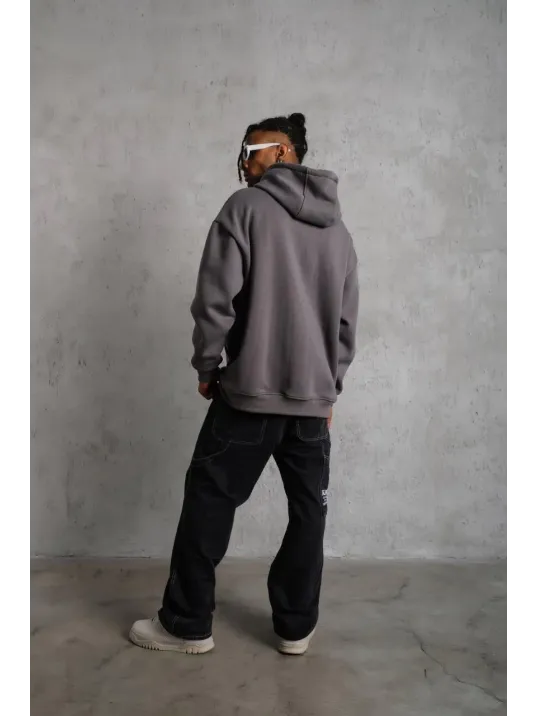 Erkek Düz Kapüşonlu Sweat - Gri Erkek Düz Kapüşonlu Sweat - Gri