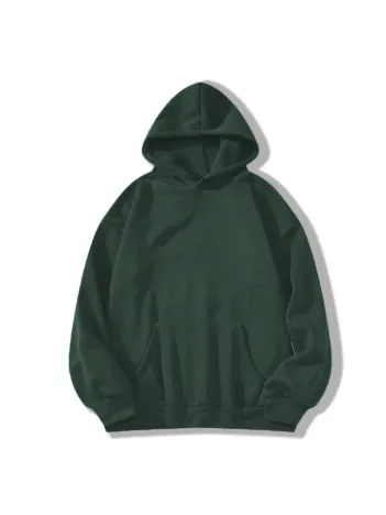 Erkek Düz Kapüşonlu Sweat - Koyu Yeşil