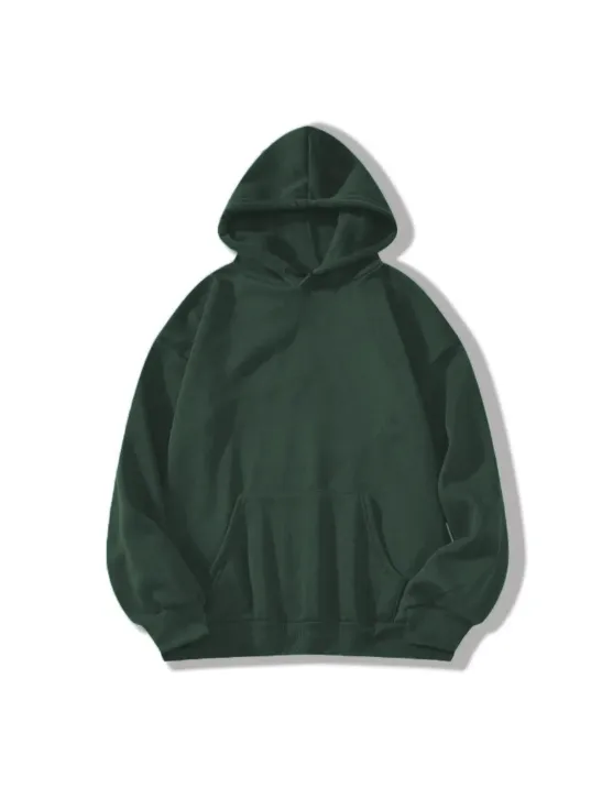 Erkek Düz Kapüşonlu Sweat - Koyu Yeşil