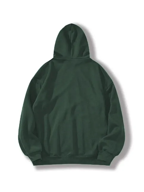 Erkek Düz Kapüşonlu Sweat - Koyu Yeşil