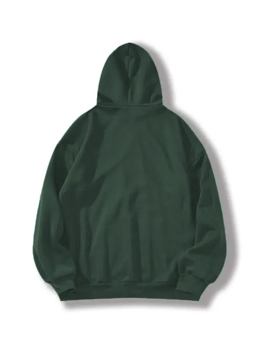 Erkek Düz Kapüşonlu Sweat - Koyu Yeşil