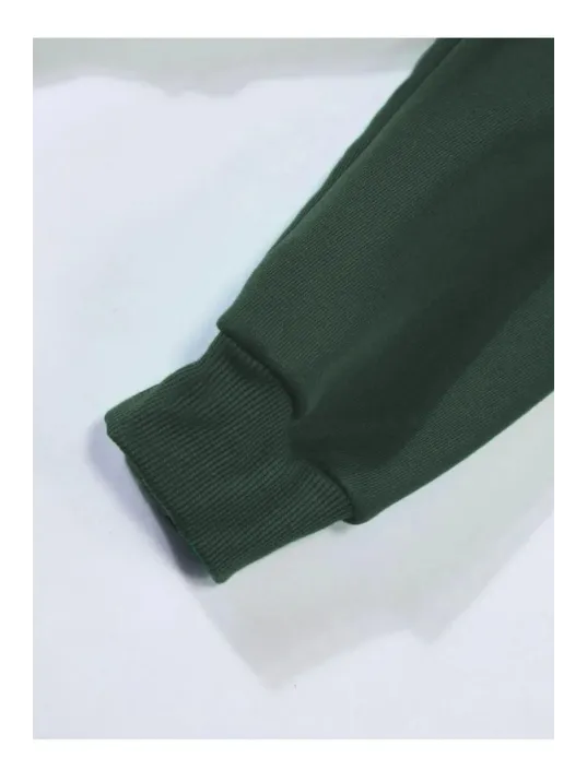 Erkek Düz Kapüşonlu Sweat - Koyu Yeşil